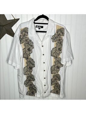 Westport Black Label Havana White and Tan Floral Embroidered Shirt Size 2XB